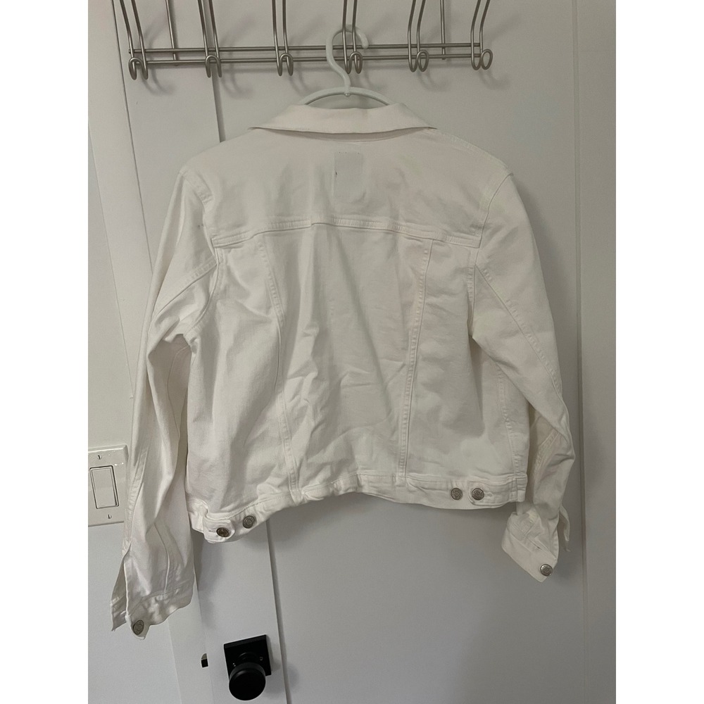 GAP‎ Womens White Denim Jacket XL Button Front Classic Trucker Style - Picture 2 of 3